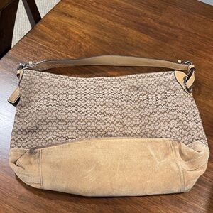 Coach Signature Tan and Brown Shoulder Bag